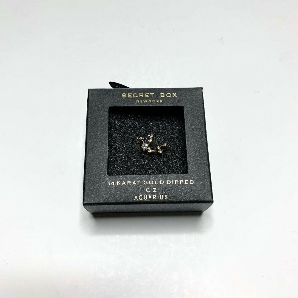 SECRET BOX Aquarius Constellation Ring 14K Gold Dipped CZ Adjustable